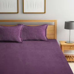 FABINALIV Raisin Purple Solid Woollen King Size Fitted Double Bedsheet With 2 Pillow Covers-image-51