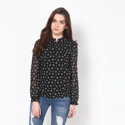 harpa Casual Regular Sleeves Floral Print Women Black Top image 1