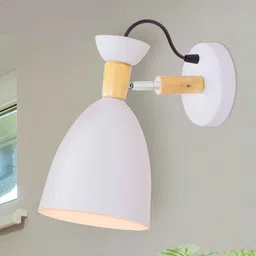 homesake Adjustable Modern Wooden Iron Wall Mounted LED Wall Light with Lampshade, White image 1