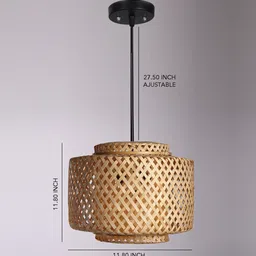 habereindia Cylinderical Handmade Bamboo Pendant Hanging Light (Beige) image 3