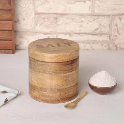 dudki Brown Narural Wood 900Ml 1 Pcs Storage Jar & Containers With Megnatic Lid image 1