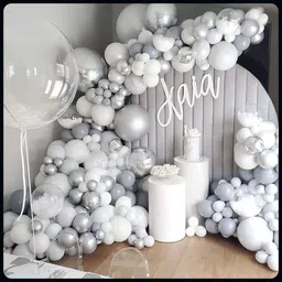 Solid Silver Metallic Silver White Balloons Kit Of 50 Pcs For Decoration-A Balloon-image-86