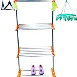 favour Steel Floor Cloth Dryer Stand Heavy Movable Stainless Steel Single Pole 3 Tier Cloth Rack , Drying Rack V-116 image 2