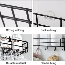 RAYLY Self-Adhesive Metal Rack Storage Shelf-4 Hook for Bathroom Iron Wall Shelf image 3