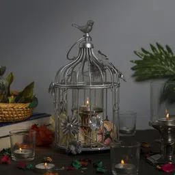 flipkart smartbuy Silver Bird Cage Lantern with Floral Vine Small Single, with hanging chain Silver Metal Hanging Lantern-picture-44