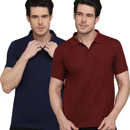 inkkr Pack of 2 Men Solid Polo Neck Cotton Blend Multicolor T-Shirt-picture-11
