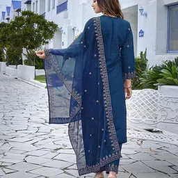 royal export Women Chanderi Kurta Palazzo Dupatta Set image 2