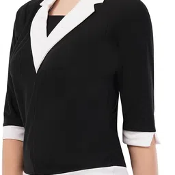 rusmaoh fashion Women Solid V Neck Cotton Blend Black T-Shirt image 3