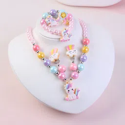 syga 5 Piece Jewellery Set for Girls, Necklace, Earrings, Bracelet & Ring For Kids Beads Plastic Necklace Set-picture-20