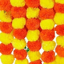 dd enterprises Artificial Marigold Flower Strings 5 Feet Flower Toran Door Hanging Decor Orange, Yellow Marigold Artificial Flower image 4