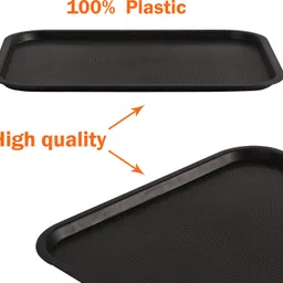 heart home Plastic Plain & Lightweight Large Tray for Kitchen Serving | Black Tray image 4