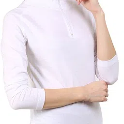 ap'pulse Women Solid High Neck Pure Cotton White T-Shirt image 3