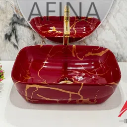 afina industries Premium Ceramic BASIN Which Gives Look To your Home Table Top Wash Basin AL1037 Cherry Red Special Colour Wash Basin Series Table Top Basin Table Top Basin image 4