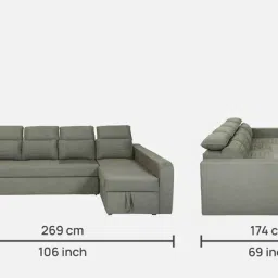 casacraft from pepperfry Galleria Fabric LHS Pull-Out Sofa Cum Bed in Sandy Brown Colour with Storage image 2