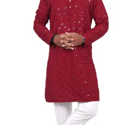 vastraveda Men Chikan Embroidery Viscose Rayon Straight Kurta image 3