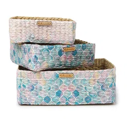 habereindia Multicolor Natural Fibre Set of 3 Organiser Tray and Storage Basket image 3