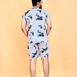 qosha Men Night Suit Set Grey Printed image 2