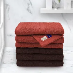 sassoon fab Orange and Dark Brown Anatolia Solid 500 GSM Cotton Face Towels (Set Of 6) image 1