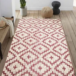 saral home Pink Geometric Cotton 5 ft x 7 ft Machine Made Carpet image 1