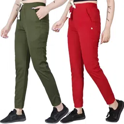 apex dragon Pack of 2 Women Solid Olive, Maroon Track Pants-picture-19