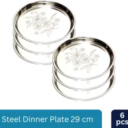 shini lifestyle Stainless Steel Floral Khumcha Thali (Pack of 6) 29cm Dinner Plate, Lunch Plate Dinner Plate-picture-10