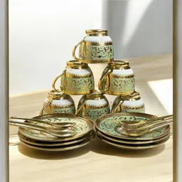 deedecorwave Pack of 18 Porcelain Premium Ceramic Tea Set – 18 PCS - 6 Cups, 6 Saucers, 6 Spoons image 3