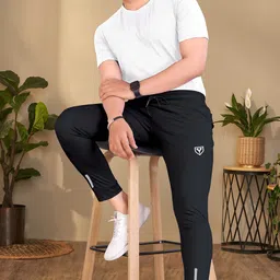 pink formal Men Solid Black Track Pants image 4