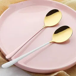 yelona Mirror Finish Golden Cutlery Pink Handle,Flatware,Tableware (12 Spoons,12 Forks) Gold Plated, Stainless Steel Cutlery Set image 4