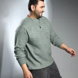 instafab plus Men Solid Turtle Neck Green Sweater image 2