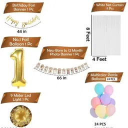 flipzone Solid Set for 1st Birthday -29Pcs Kit With Net, Banner No.1 Balloon, 1-12Month Balloon image 2