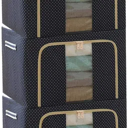 vervita 66 Liter Storage Box with Handles – Set of 3 Blue Dot Closet Organizer Boxes Storage Box-picture-23