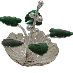 sahiba gems Solid Chandi/Silver Tulsi Small Plant for Home/Office for Pooja (4.41 Grams) Decorative Showpiece-4 cm image 2