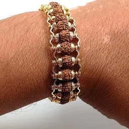 meenaz Rudraksh RAKHI FOR BROTHERS BHAIYA OM KADA RUDRAKSHA GIFT COMBO RUDRAKSHA BRACELET-ME113 Silver, Gold Finish Bracelet Set image 2