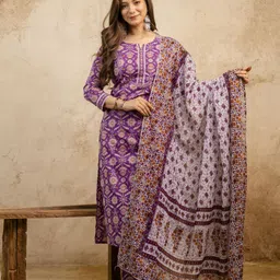 jayleen Women Pure Cotton Kurta Palazzo Dupatta Set image 3