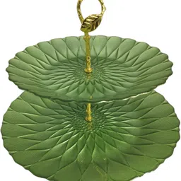lemon tree 2-Tier Coloured Glass Platter & Golden Pearl, Serving, Gifting, Table Decoration Tray image 5