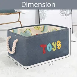 kuber industries Cotton, Jute Storage Basket with Handle | GM-23-NBLU | Toys Print - Navy Blue Storage Basket image 3