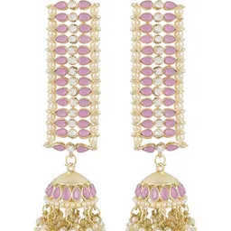 I Jewels Gold-Plated Dome Shaped Kundan Studded Jhumkas Earrings-picture-40