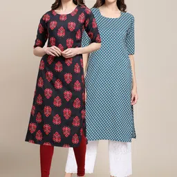 7threads KALINI Women Pack Of 2 Ethnic Motifs Printed Crepe Kurta image 1