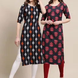 7threads KALINI Women Black & Grey Set Of 2 Ethnic Motifs Printed Crepe Kurta image 1