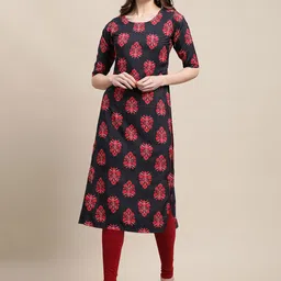 7threads KALINI Women Pack Of 2 Peach & Black Printed Crepe Straight Kurta image 2