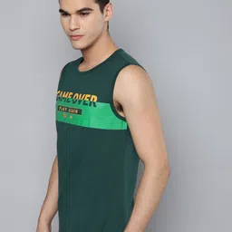 Alcis Men Green Typography Printed Slim Fit Running T-shirt image 3