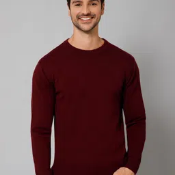 cantabil Men Solid Round Neck Maroon Sweater-picture-23
