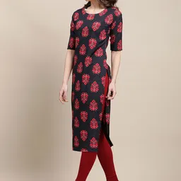 7threads KALINI Women Pack Of 2 Black & Red Ethnic Motifs Printed Summer Sheers Crepe Kurta image 4