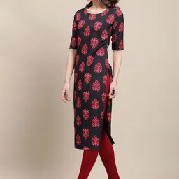 7threads KALINI Women Pack Of 2 Peach & Black Printed Crepe Straight Kurta image 4