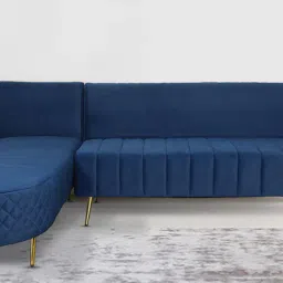 casacraft from pepperfry Valencia Velvet RHS Sectional Sofa (3+ Lounger) in Royal Blue Colour image 1