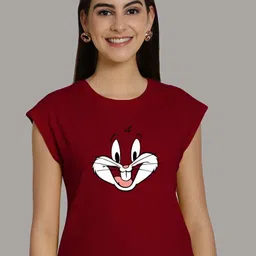 houseofcommon Women Graphic Print Round Neck Pure Cotton Maroon T-Shirt-picture-37