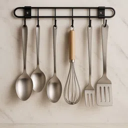 dxdt Drill free Steel Cloth Hanger for Wall(6 Hooks)Door Hooks/Kitchen Utensil Hanger Hook Rail 6 image 2