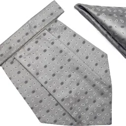 VOICI Men's Paisley Silver & Grey Color Pocket Square Cravat-picture-15
