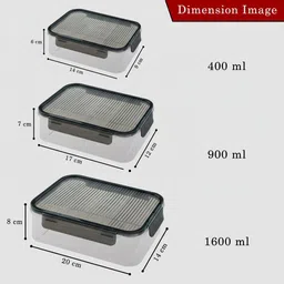 xqzmee Plastic Fridge Container - 1600 ml, 900 ml, 400 ml image 3