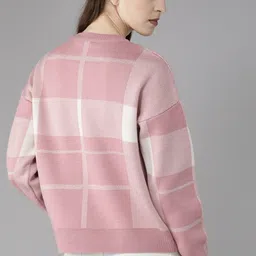 roadster Women Self Design Round Neck Pink Sweater image 4